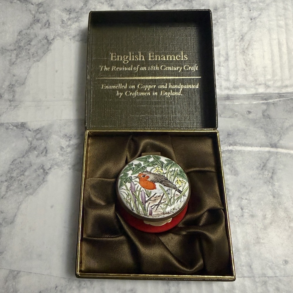 CRUMMLES England New In Box Red Bird Porcelain Trinket Box